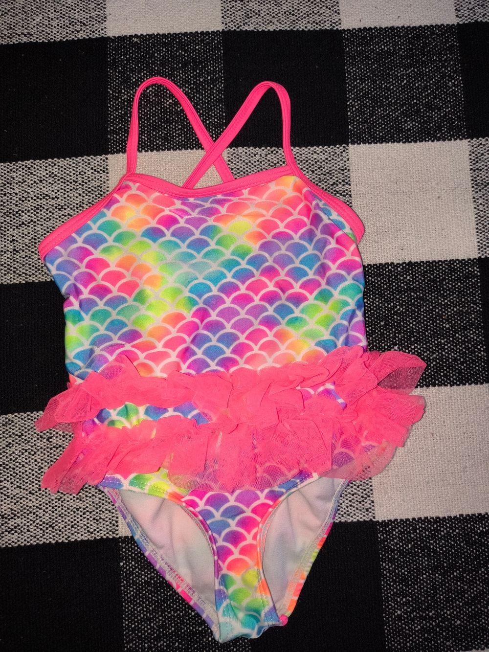 Girls' Mermaid Ruffle One-Piece Swimsuit - Pink & Rainbow